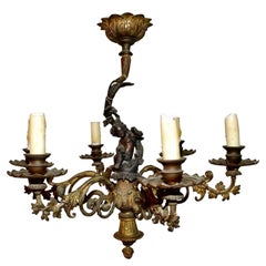 Beautiful and Elegant French, 19th Century Bronze Chandelier with Cupid