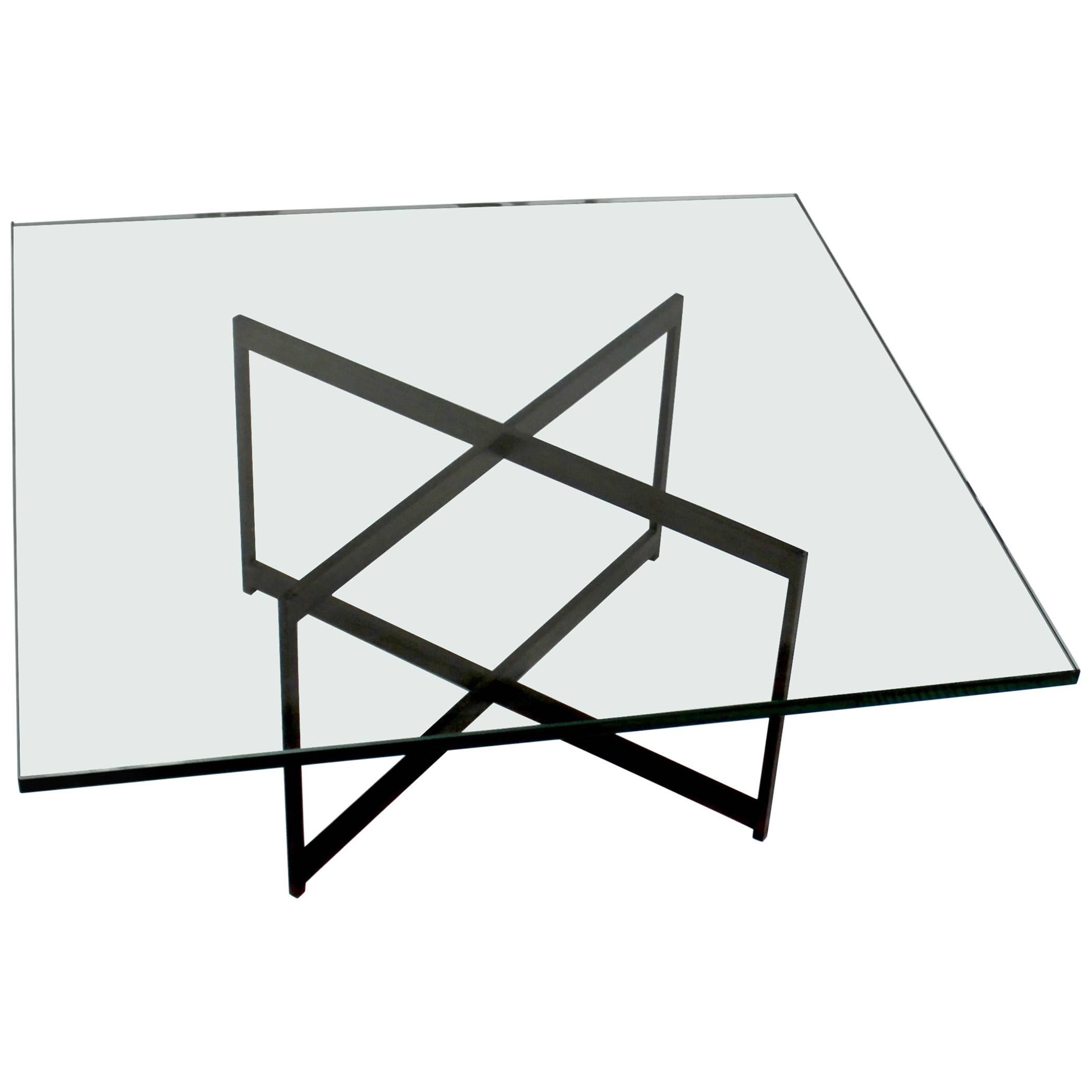 Mid-Century Bronze and Glass X-Base Coffee Table in the Style of Milo Baughman For Sale