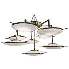 Italian Murano Glass and Brass "Flying Saucers" Chandelier