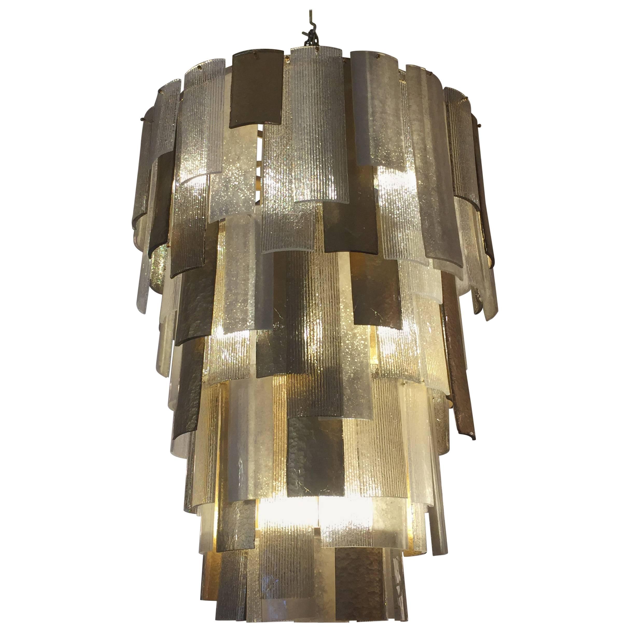 Oversized Multi-Layered Murano Scavo Glass Chandelier For Sale