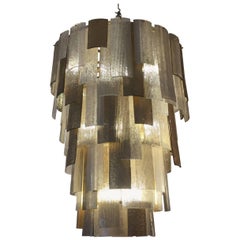 Oversized Multi-Layered Murano Scavo Glass Chandelier