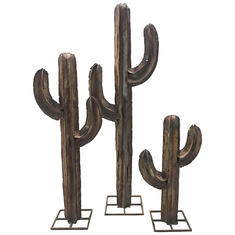 Vintage Metal Cactus Sculpture For Sale at 1stdibs