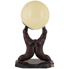 Art Deco Lamp of Two Seal Playing with a Ball by Louis Albert Carvin France