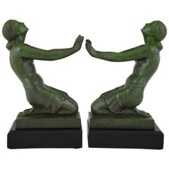 Art Deco Bookends Kneeling Nudes by Fayral, Le Faguays, 1930 France