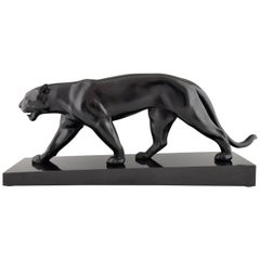 French Art Deco Sculpture of a Walking Black Panther by Max Le Verrier, 1930