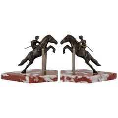 Art Deco Jockey Bookends on Jumping Horse, 1930 France