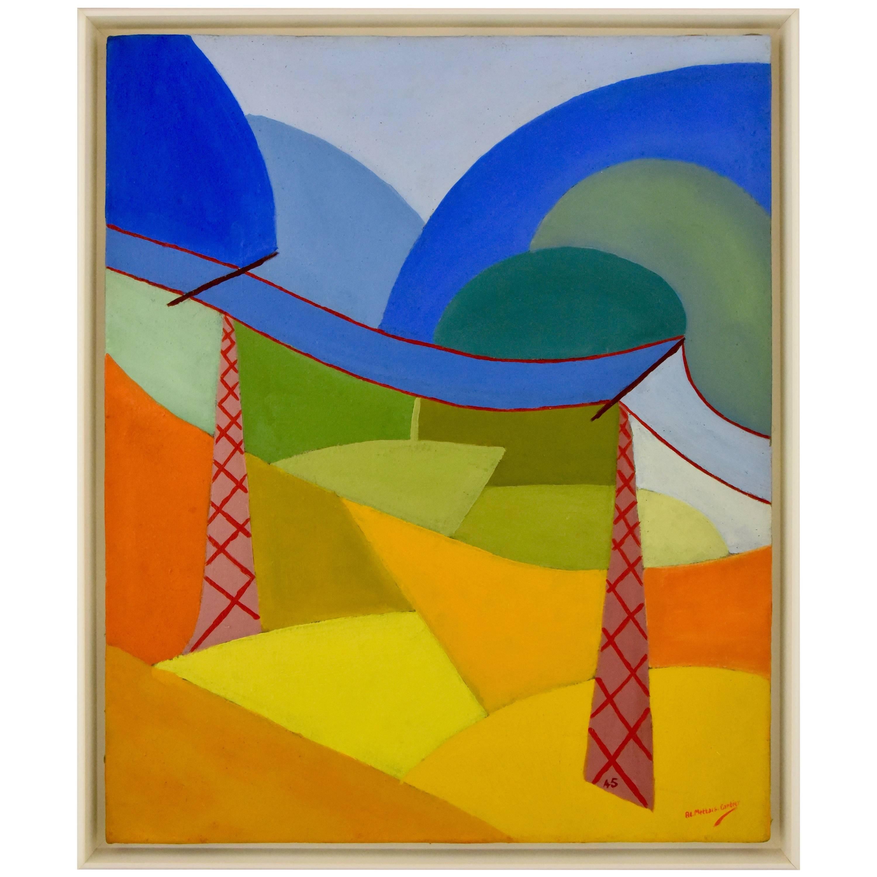Abstract Painting Colorful Landscape by Alain Mettais Cartier, 1945 France
