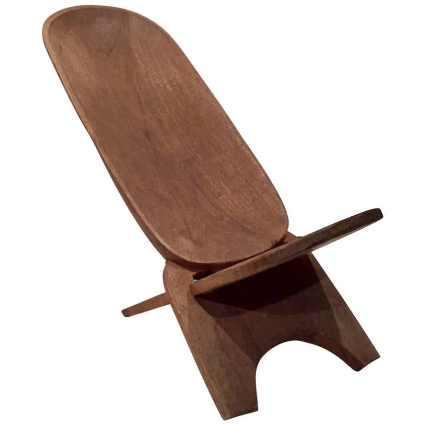Tribal African Lounge Chair Massive Hand Carded Wood Foldable For Sale