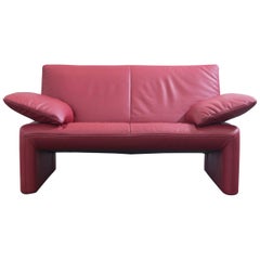 Jori Designer Sofa Red Leather Two-Seat Couch Function Modern