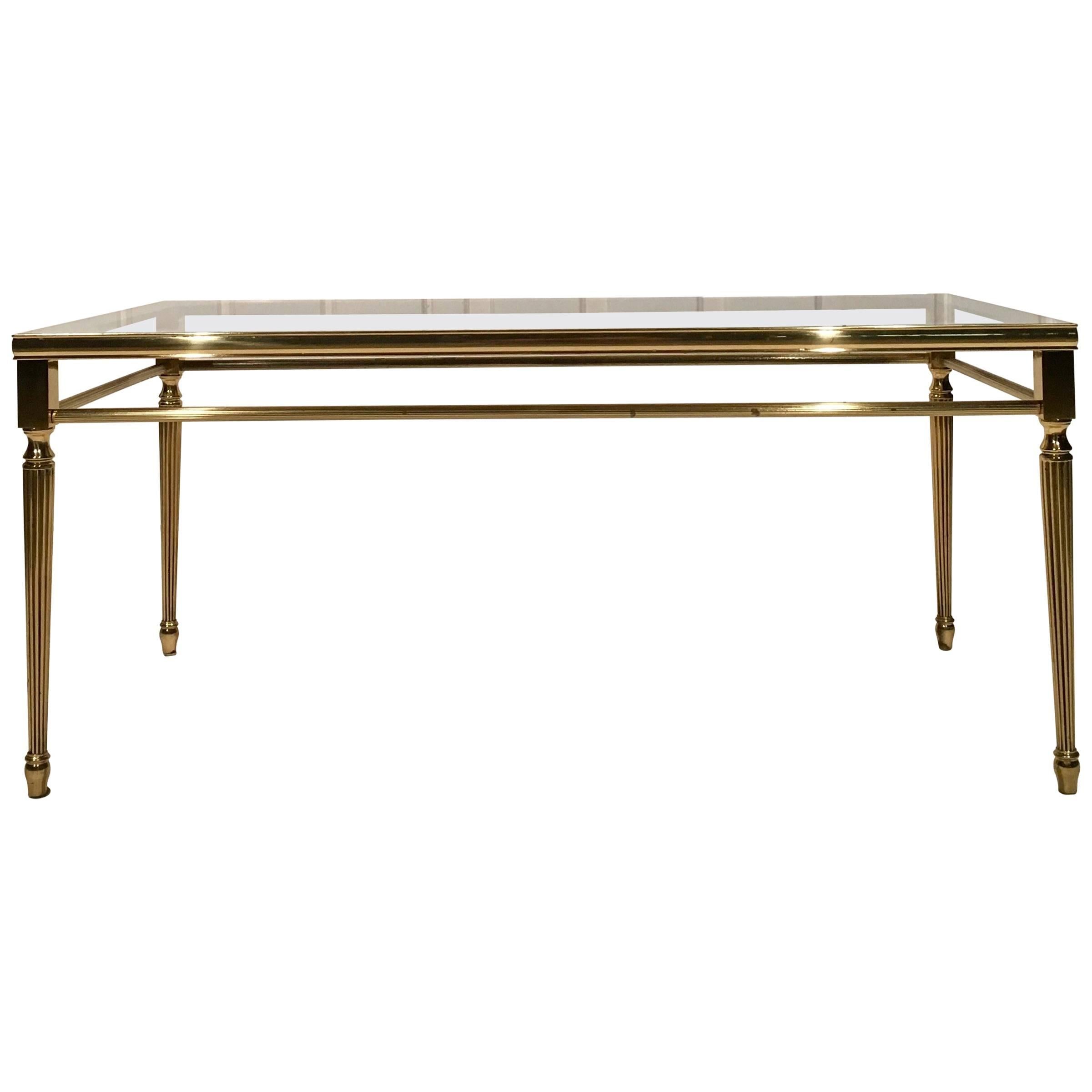 Antique Coffee Table in Brass with Glass Top For Sale at 1stDibs