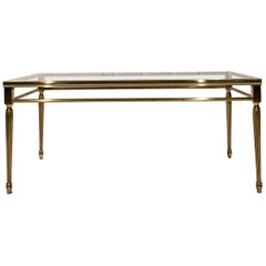 Antique Coffee Table in Brass with Glass Top
