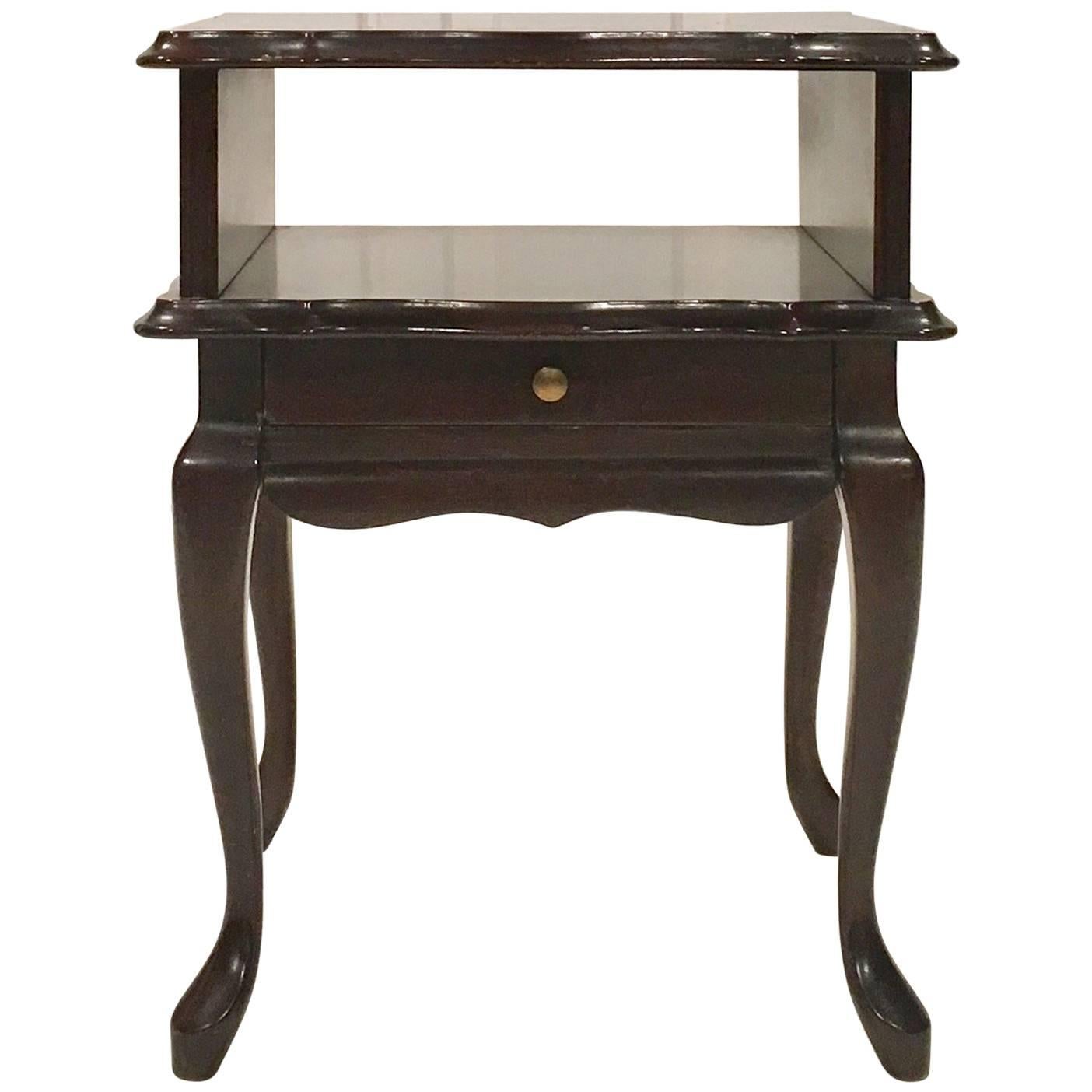 French Antique Wooden Side Table with Small Drawer For Sale