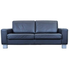 Designer Leather Sofa Black Three-Seat Couch Modern
