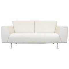 Rolf Benz Designer Leather Sofa Crème White Two-Seat Couch Modern