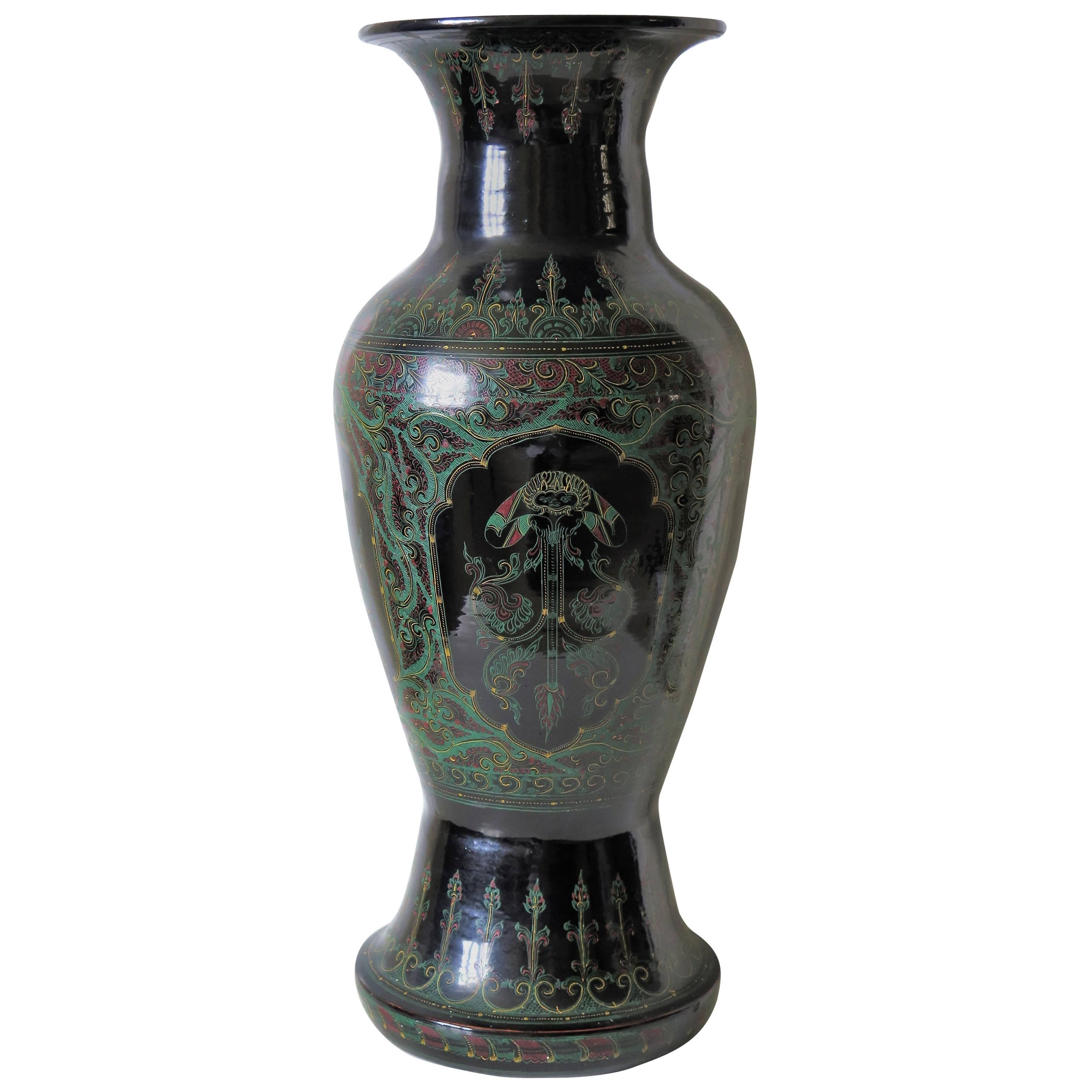 Large Laquered Vase very Finely Hand Painted,  Central Asian Mid 19th Century 