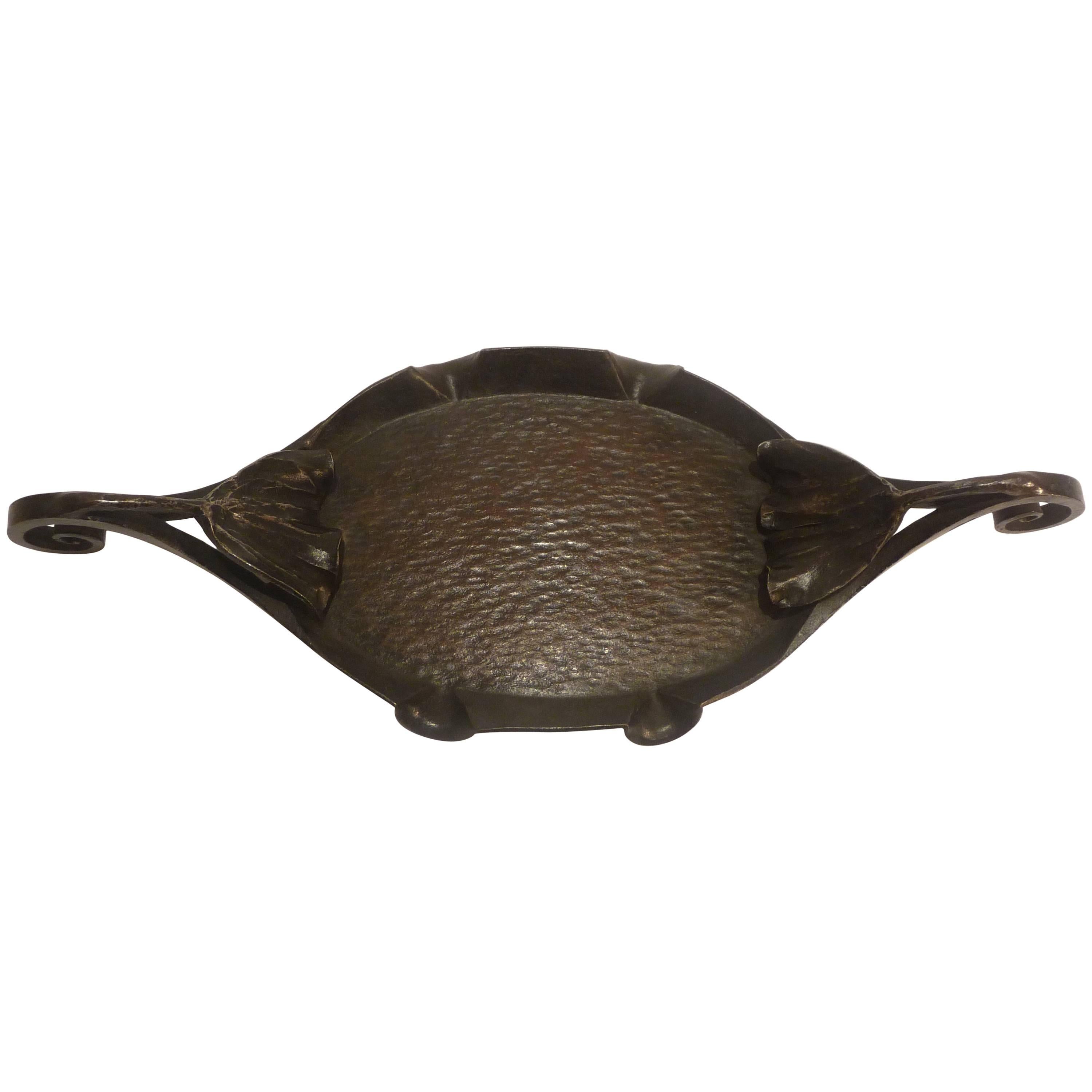 Nics Frères, an Art Nouveau Wrought and Hammered Iron Ashtray For Sale