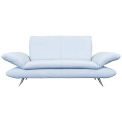 Koinor Rossini Designer Leather Sofa Ice Blue Two-Seat Couch Function Modern