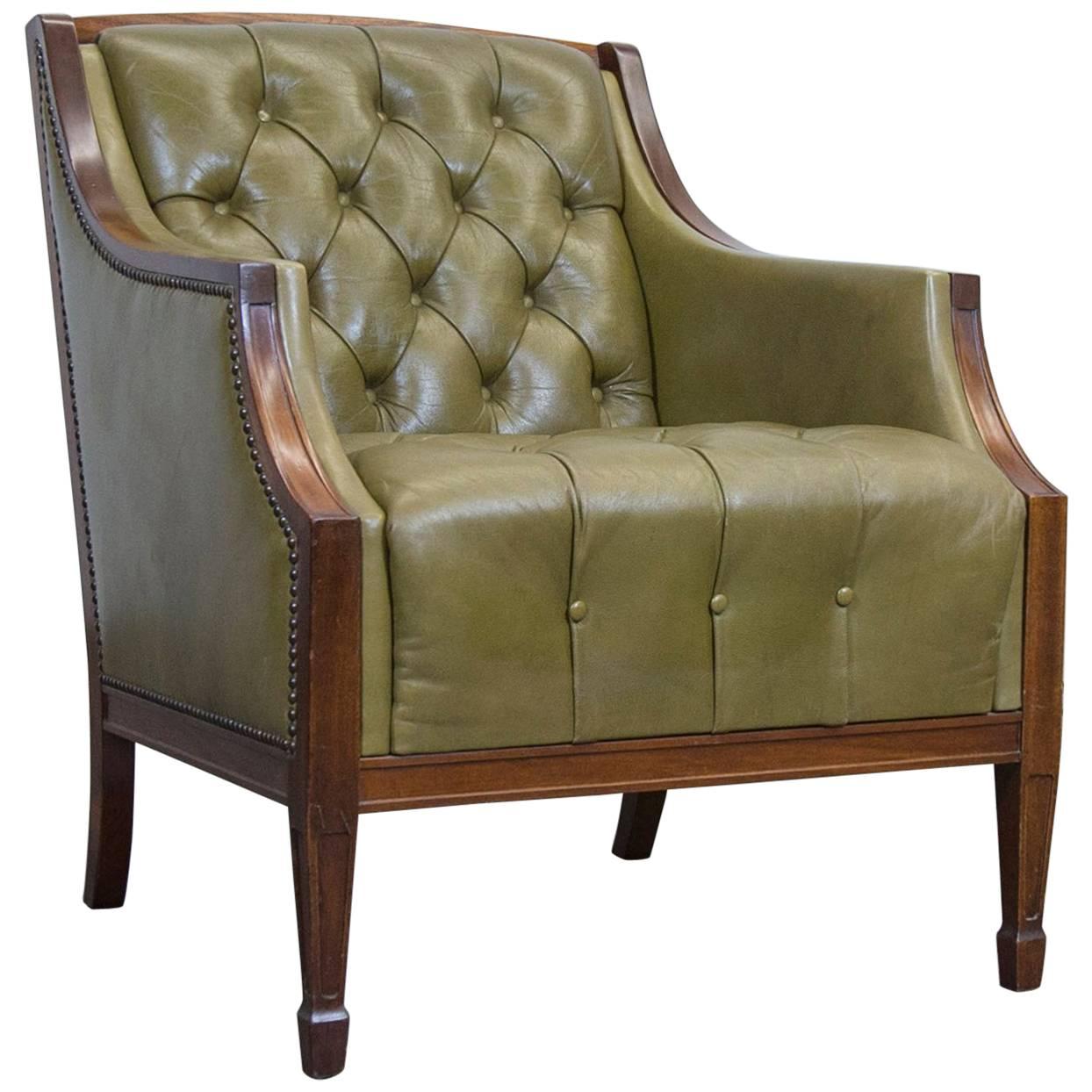 Chesterfield Leather Armchair Green One-Seat Chair Vintage Retro