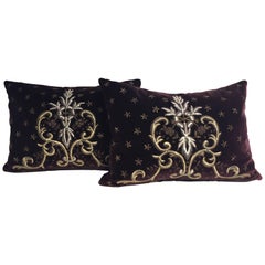 Pair of Cushions Moroccan Style Hand Embroidery Antique Gold and Silver Thread
