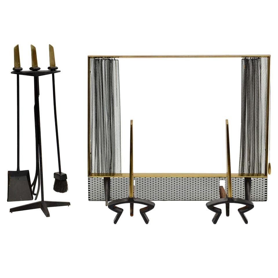 MidCentury Modern Wall Mount Fireplace Tool Set by Donald Deskey at