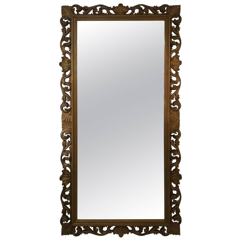 Italian Baroque Full Length Carved and Gilded Wood Mirror, circa 1920