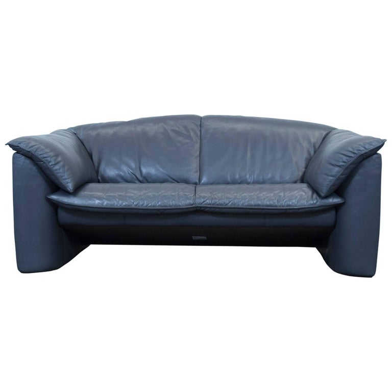 Leolux Designer Leather Sofa Blue TwoSeat Couch Modern at 1stdibs