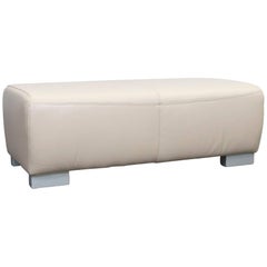 Corona Savena Designer Footstool Creme Beige Leather Pouff Footrest Couch Modern