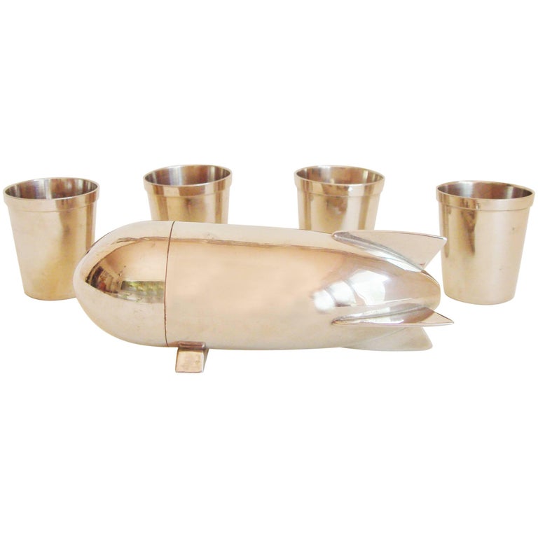 Rare German Art Deco Chrome Plated Zeppelin Five-Piece Shot Glass Set by  Viking at 1stDibs
