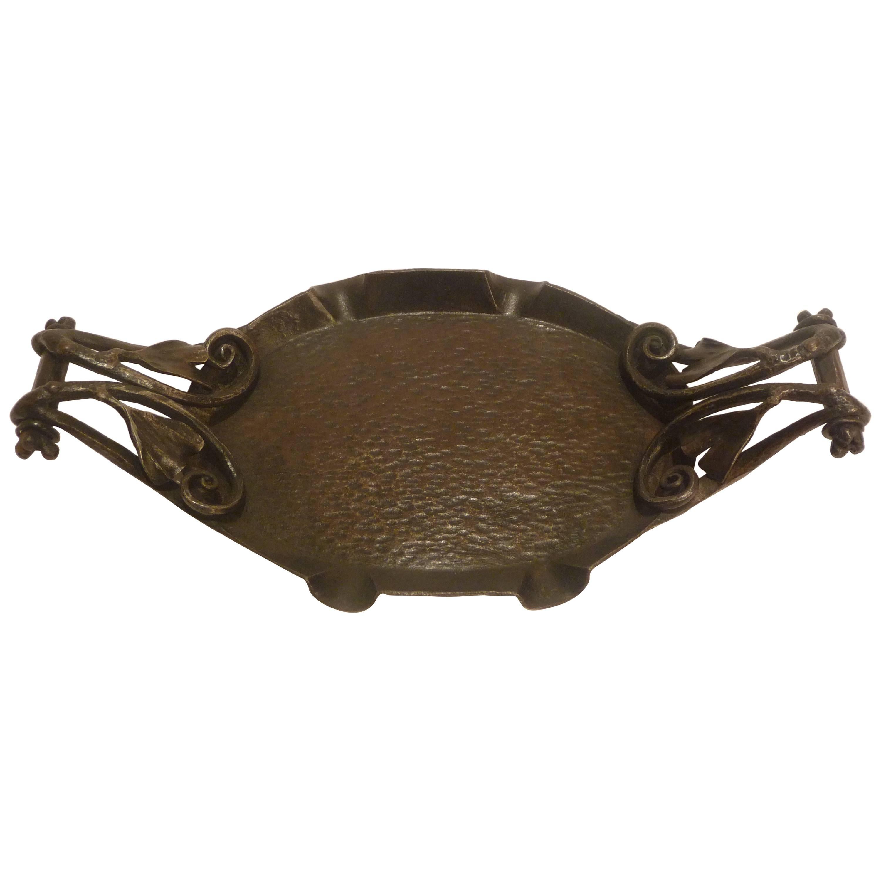 Nics Frères, an Art Nouveau Wrought and Hammered Iron Ashtray For Sale