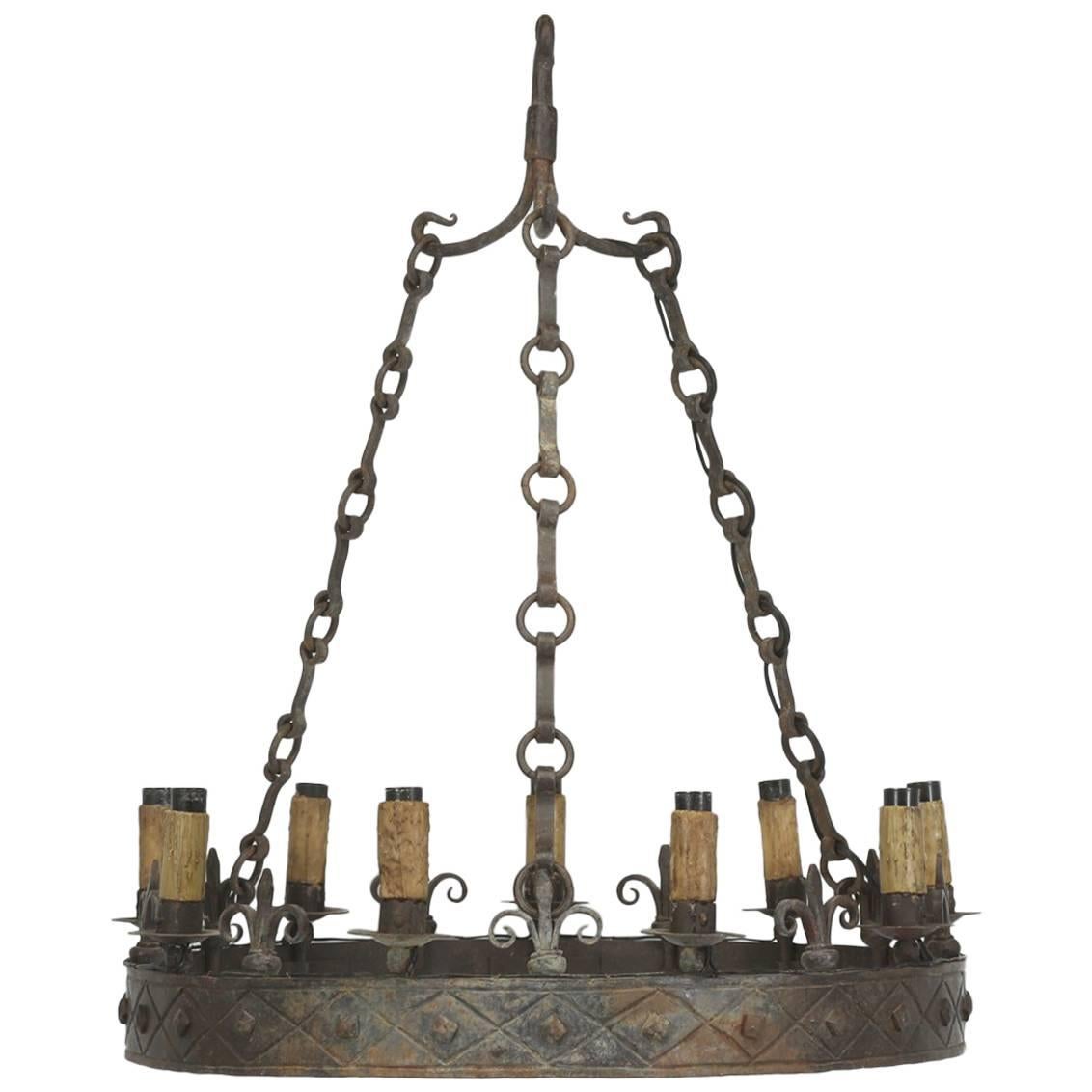 Antique French Hand-Forged Iron Chandelier, circa 1900