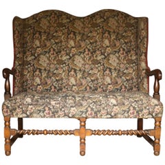 Antique Early 20th Century Wingback Sofa in Tapestry Fabric