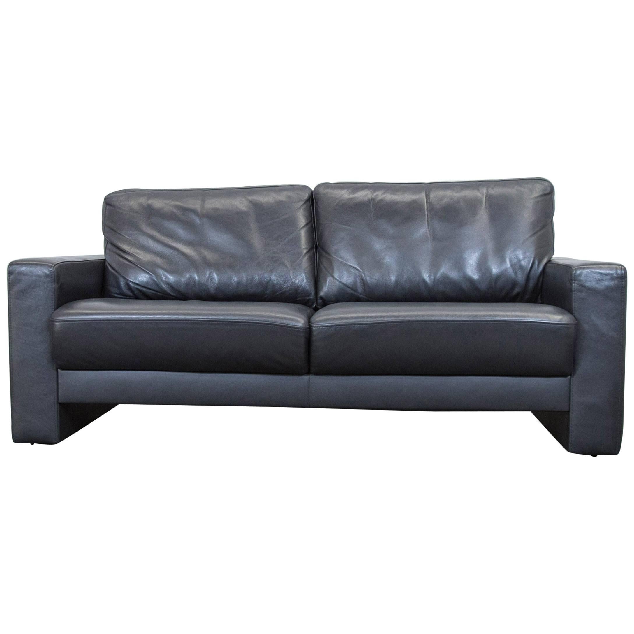 Külkens & Sohn Designer Leather Sofa Black Two-Seat Couch Modern For Sale