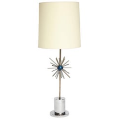 Chrome Desk Lamp with Lacquered Blue Sputnik Design, French, 1970s, Mid-Century 3