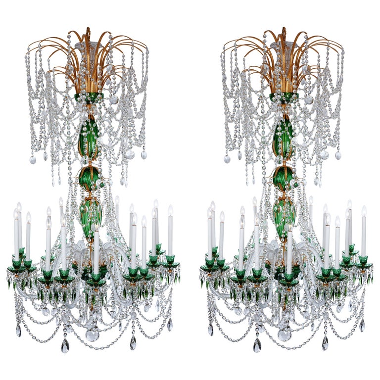 Magnificent Pair Of Russian Green Crystal And Gold Chandeliers For Magnificent Pair Of Russian Green Crystal And Gold Chandeliers For