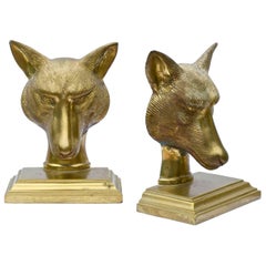 Vintage Finely Cast Brass Fox Bookends
