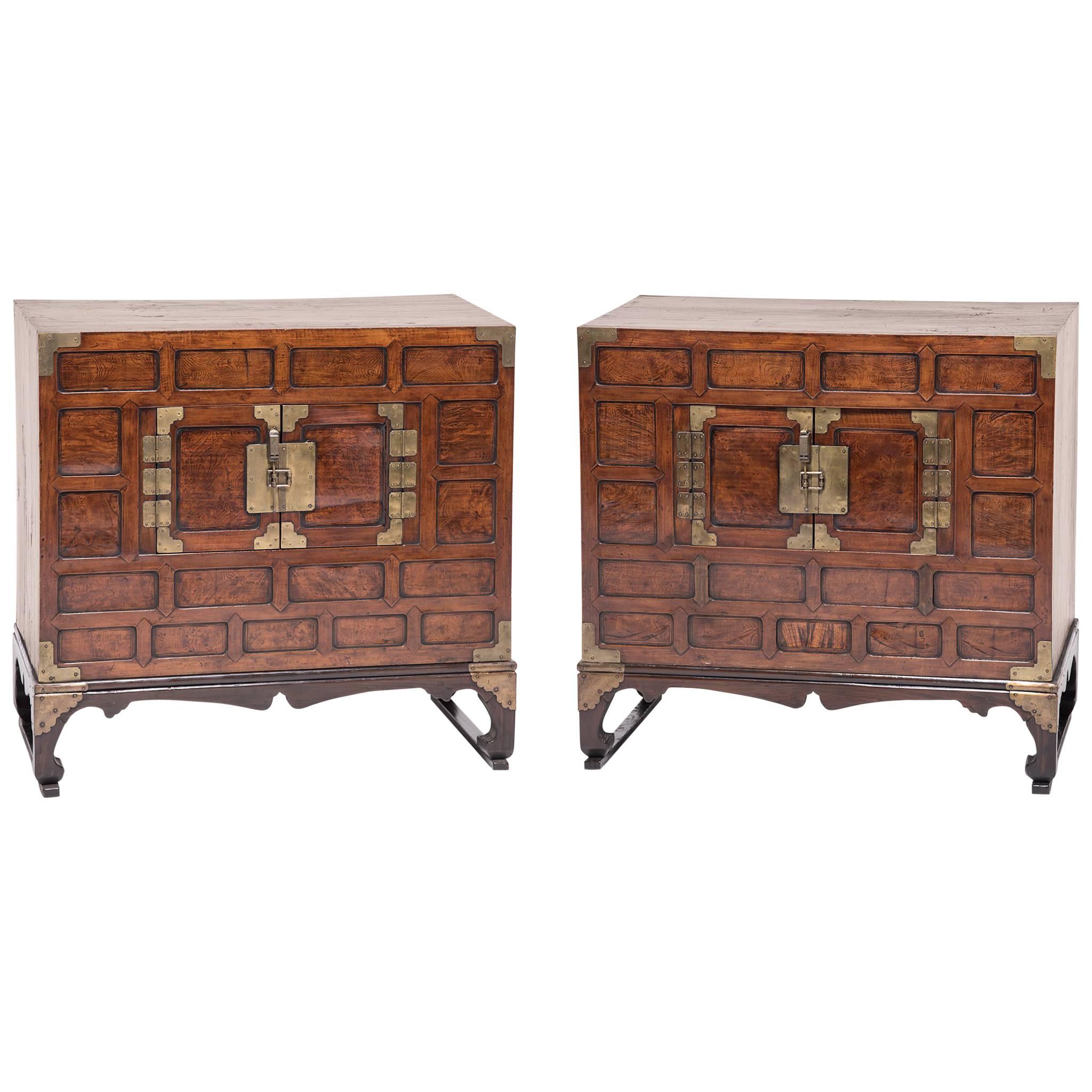 Pair of Korean Two-Door Chests with Stands