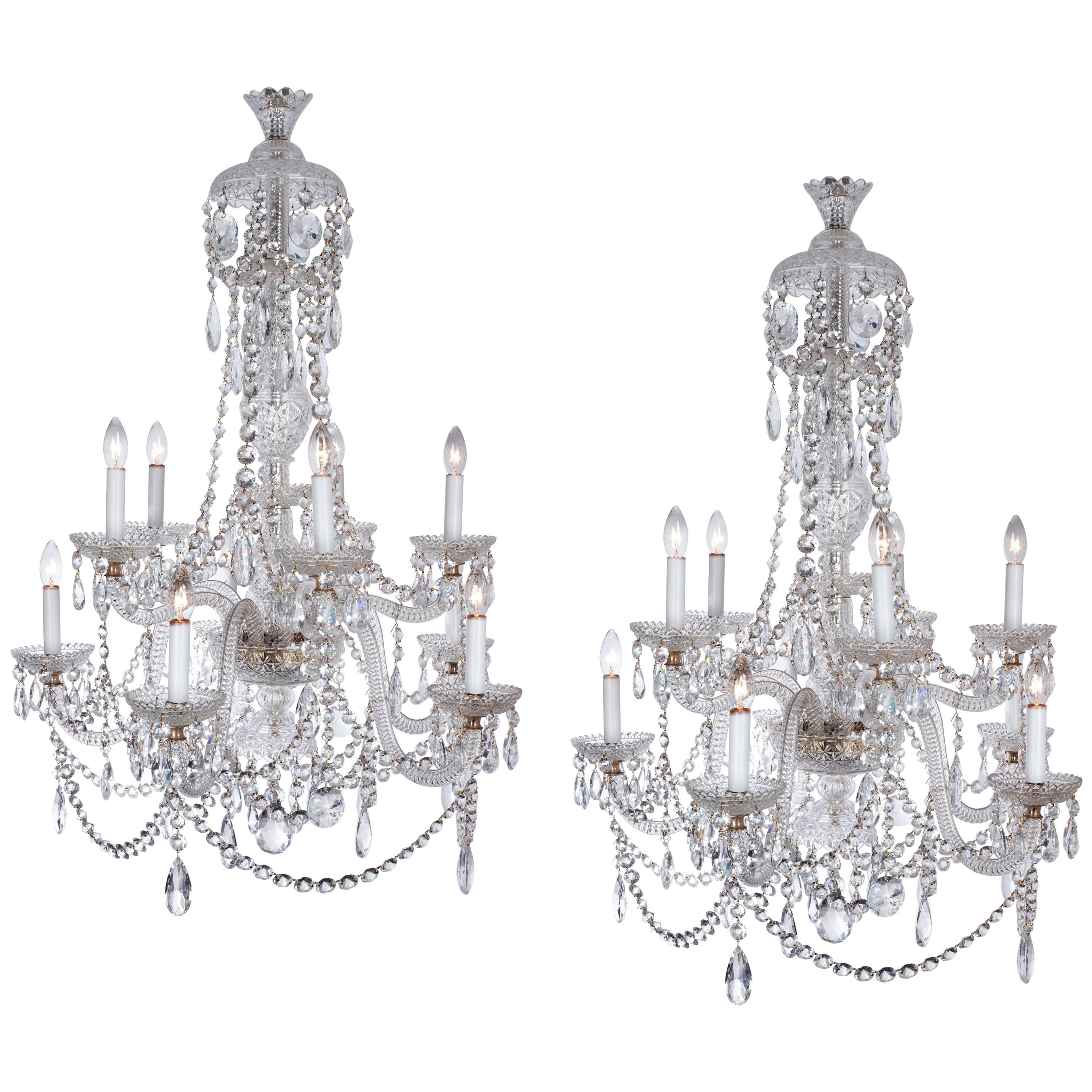 Large Pair of Fine Parker & Perry English Clear Crystal Glass Chandeliers