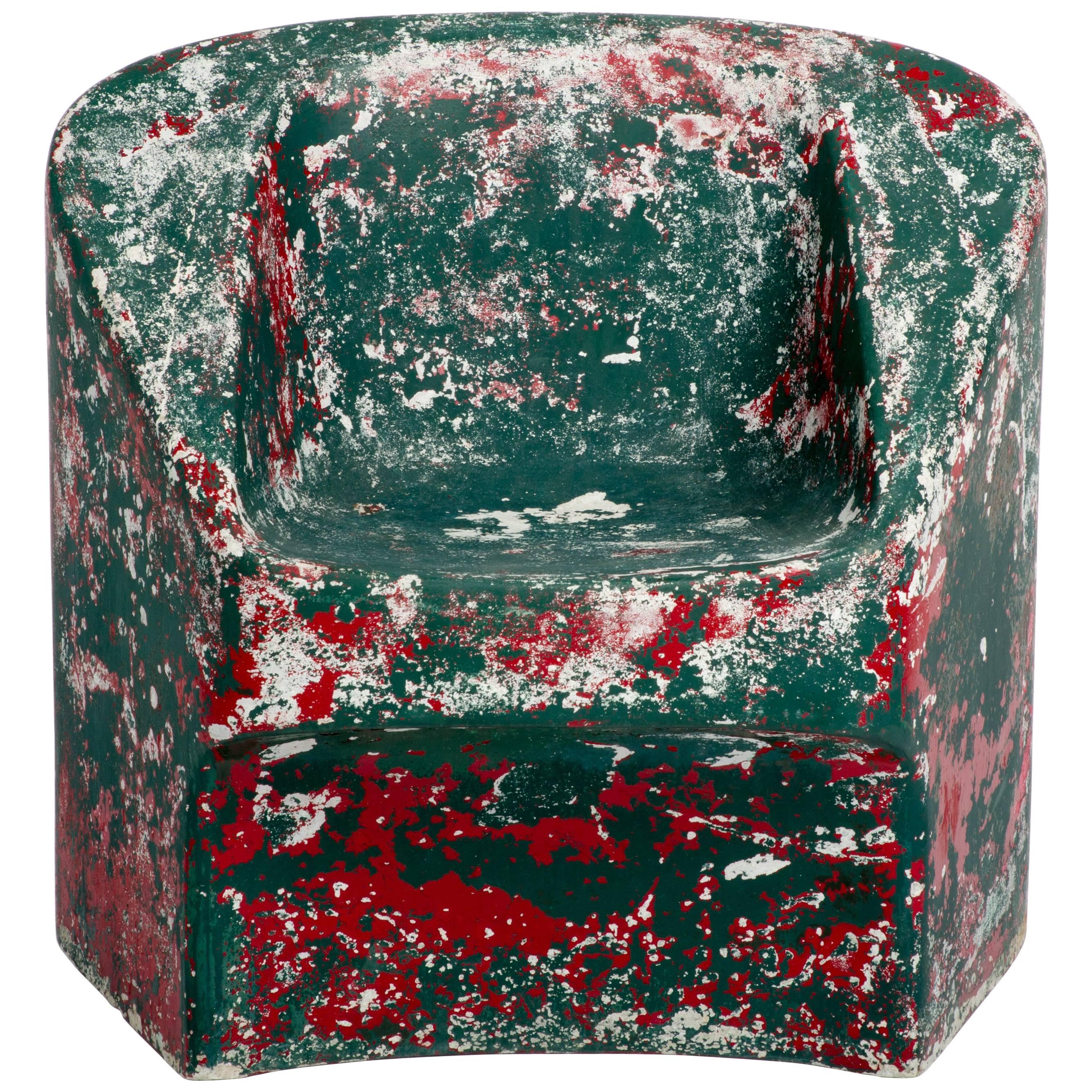Green and Red Painted Cement Chair, Willy Guhl