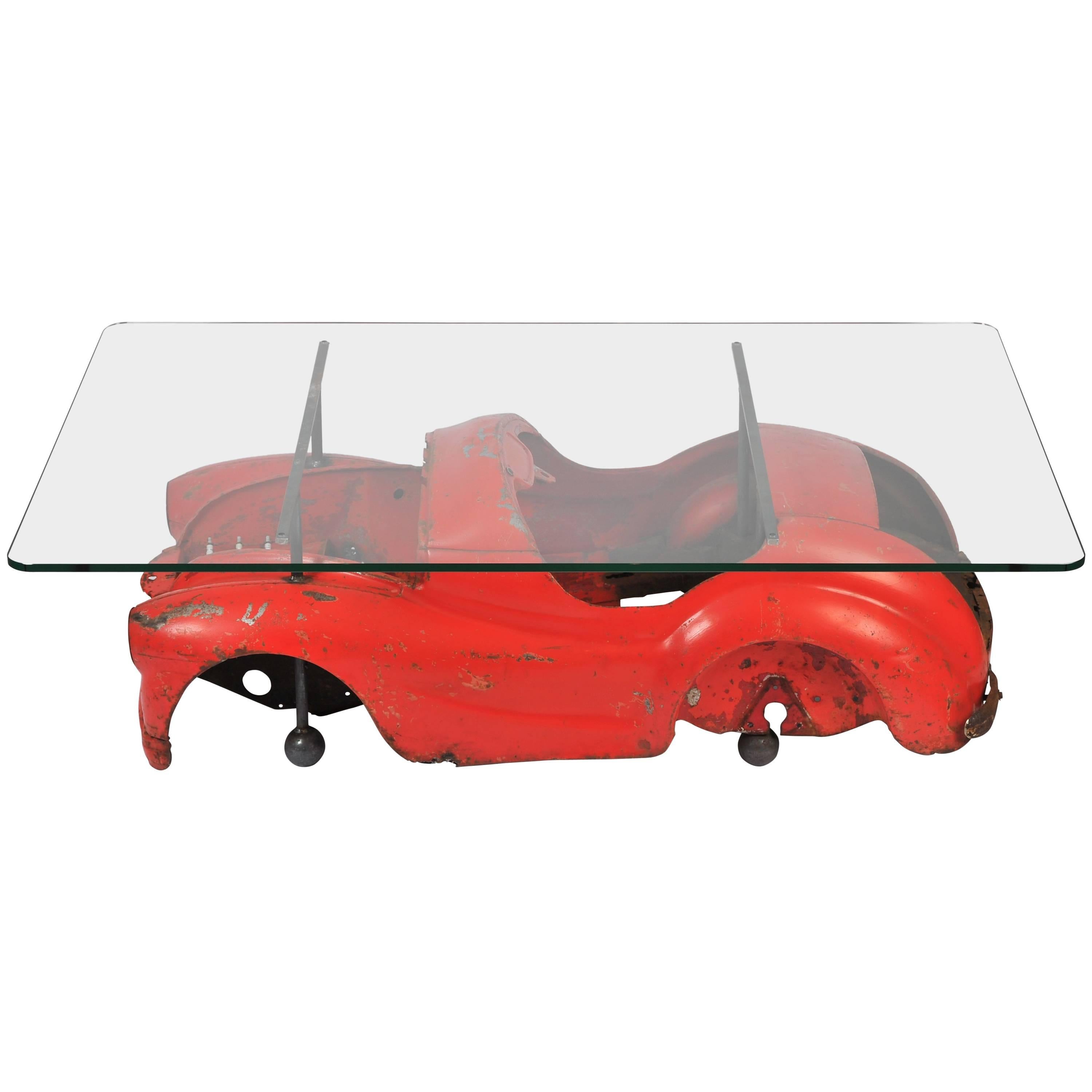 20th Century Industrial Coffee Table with Toy Car Design
