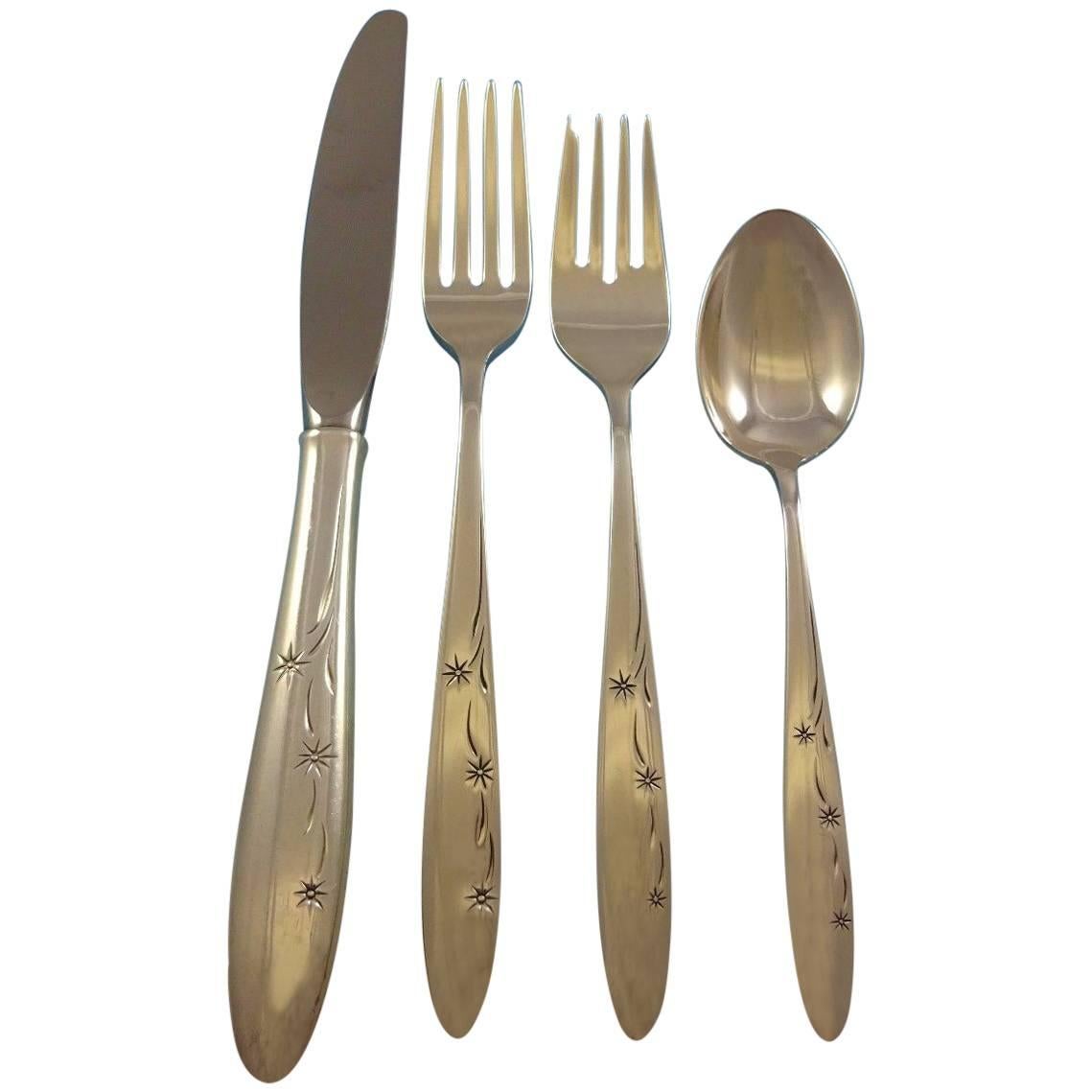 Celeste Gorham Sterling Silver Flatware Set 12 Service 60 PC, Mid-Century Modern For Sale