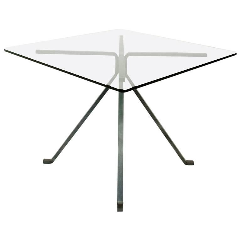 "Cugino" Tempered Glass and Painted Steel Dining Table by Enzo Mari for Driade For Sale