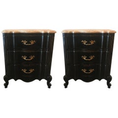 Pair of French Style Carved and Painted Walnut Side Commodes