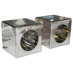 Modernism, Mirror-Polished, Seamless Stainless Steel Side Tables Karl Springer
