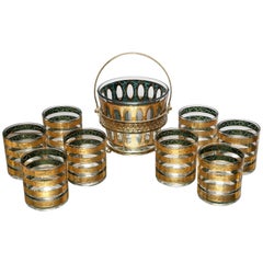  SALE! SALE!SALE! COCKTAIL SET with  Ice Bucket and Eight Tumblers, Rich Gilt 