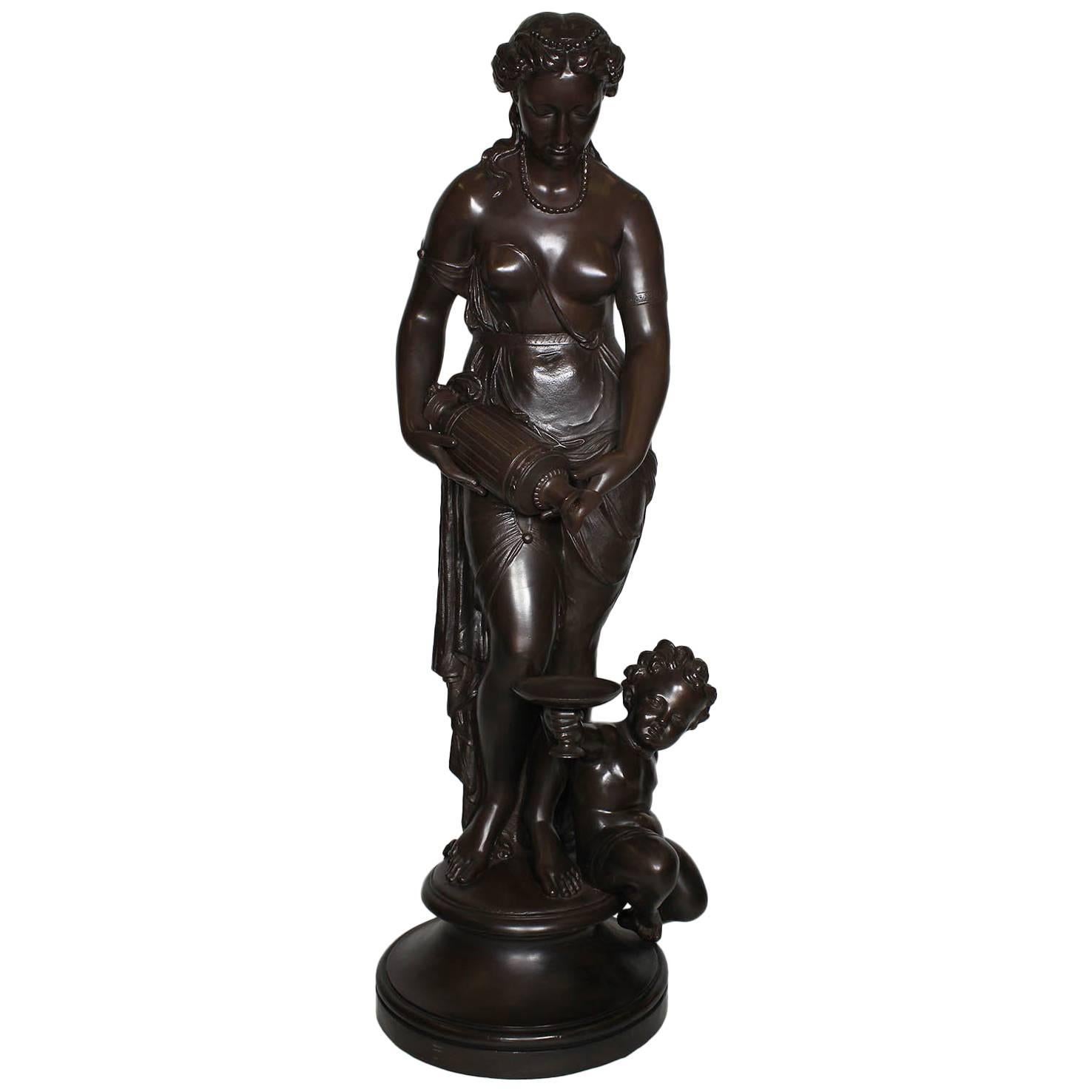 French 19th Century Cast-Iron Group "A Maiden with Putto" after Pierre Charrier