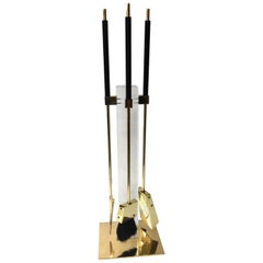 Striking Fire Tool Set in Lucite and Brass