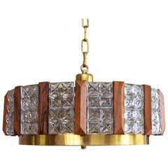 Orrefors Chandelier by Carl Fagerlund in Crystal, Brass and Teak