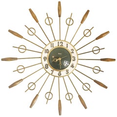 Vintage United Brass Spindles Sunburst Clock, circa 1950