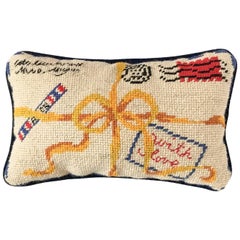 1960s French Letter Needlepoint Pillow