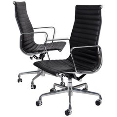 Ten Eames for Herman Miller Aluminum Group High Back Chairs in Black Leather